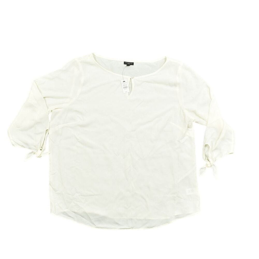 New Talbots White Blouse XLp Petite Polyester Petite Round Neck Half Sleeve